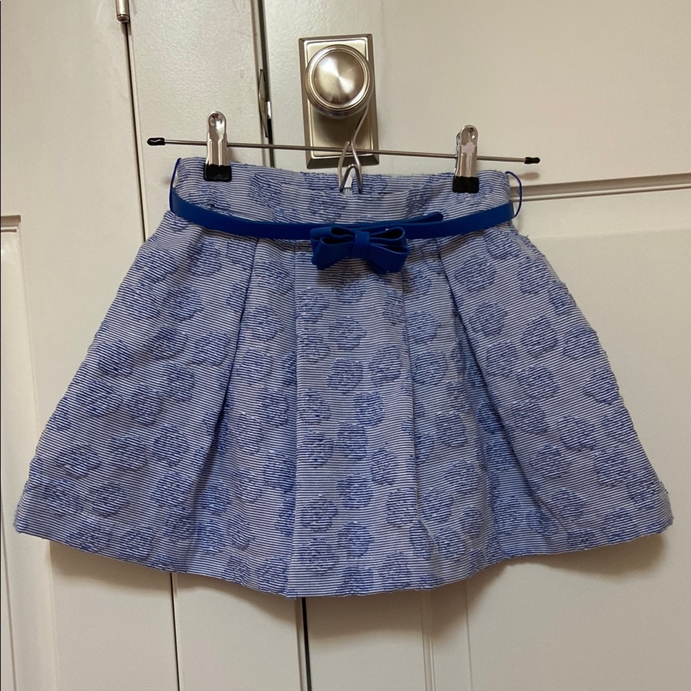 Blue striped flower Skirt with removable bow belt
